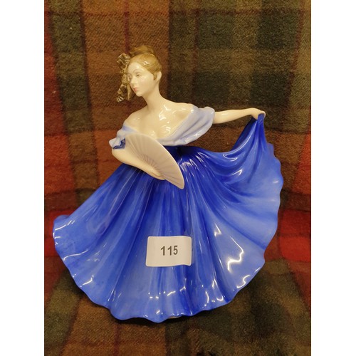 115 - Stunning Royal Doulton Figure Elaine HN 2791 With Cobalt Blue Dress