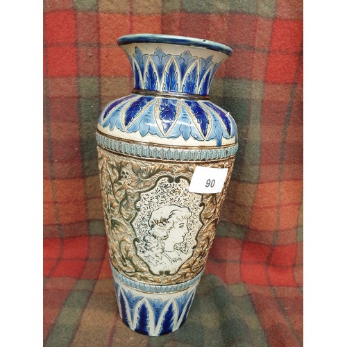 90 - Large Doulton Stoneware Vase With Restoration To Rim Stands 28cms Tall