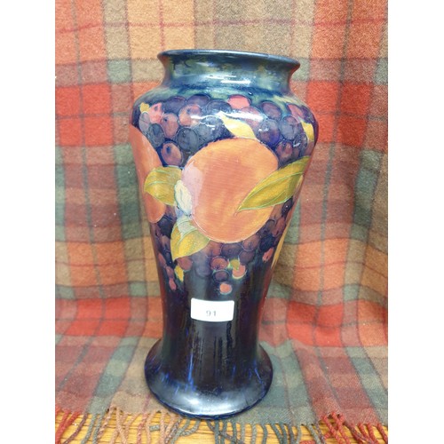 91 - Large Moorcroft Early Vase Pomeganate Pattern Stands 33 Cms Tall a/f.