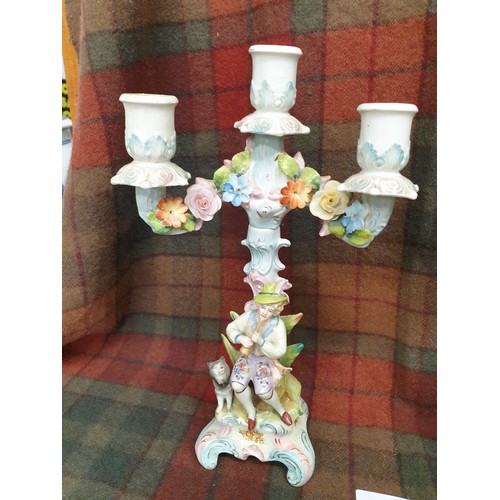 94 - Stunning Pair Victorian Candleabras with Counrt Folk Figures To Front Stands 30cms Tall