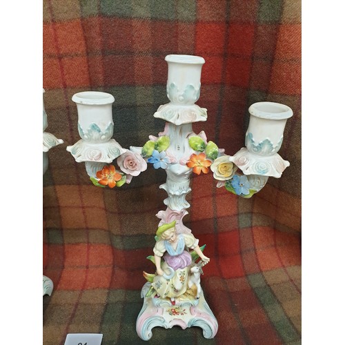 94 - Stunning Pair Victorian Candleabras with Counrt Folk Figures To Front Stands 30cms Tall