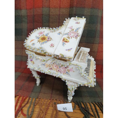 95 - Meissen Grand Piano Ornament With Stunning Floral Decoration Beautifully Hand Painted 22cms