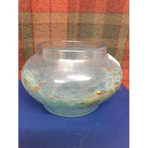 99b - Lovely Monart Glass Bowl With Blue Orange And Gold Adventurine Pattern Stands 9cms Tall And 15cms Di... 