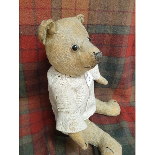 144 - Early Straw Filled Moving Limbs Glass Eyed Well Loved Teddy Bear