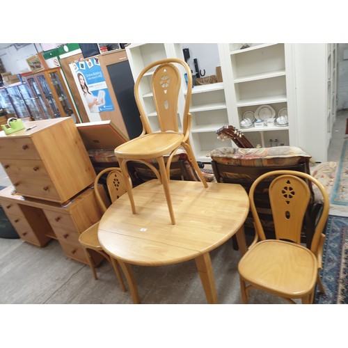 162 - Pine Table And 3 Bent Wood Chairs