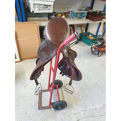 181 - Beautiful Leather Horse Saddle With Straps And Stirrups