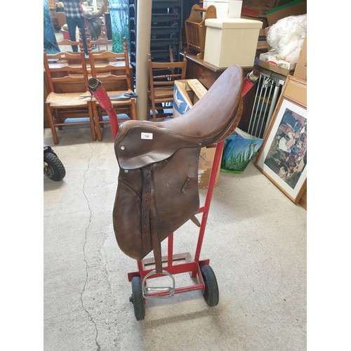 182 - Leather Horse Saddle With Straps And Stirrups