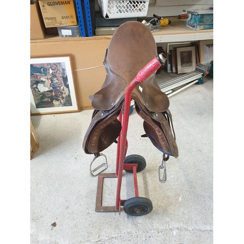 182 - Leather Horse Saddle With Straps And Stirrups