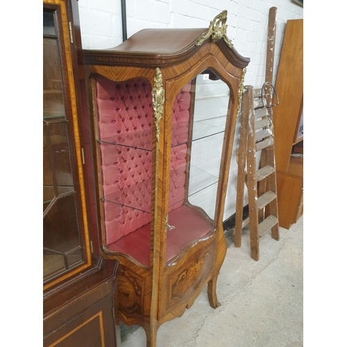 82 - Beautiful Inlaid French Style Cabinet With Padded Back Brass Ormalou Fittings Glazed Door And Shelve... 