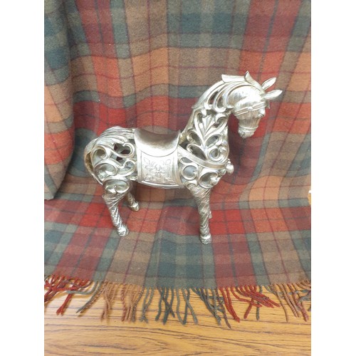 85 - Large Pheasant And Horse Figure Silver Painetd