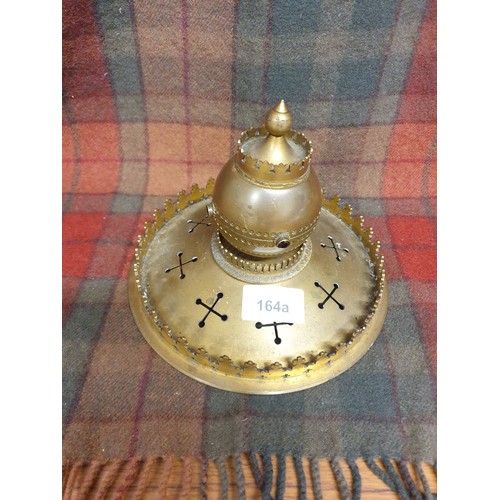 164a - Victorian Brass Ink Well With Jewel Inlays