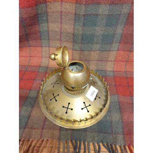 164a - Victorian Brass Ink Well With Jewel Inlays