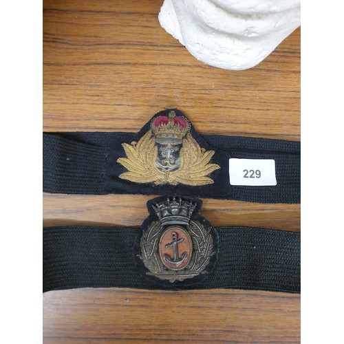 229 - 3 Military Caps And 2 Cap Bands With Badges