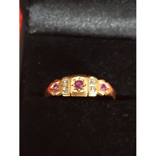 4 - Victorian 18ct Gold Diamond And Ruby Ring 3g