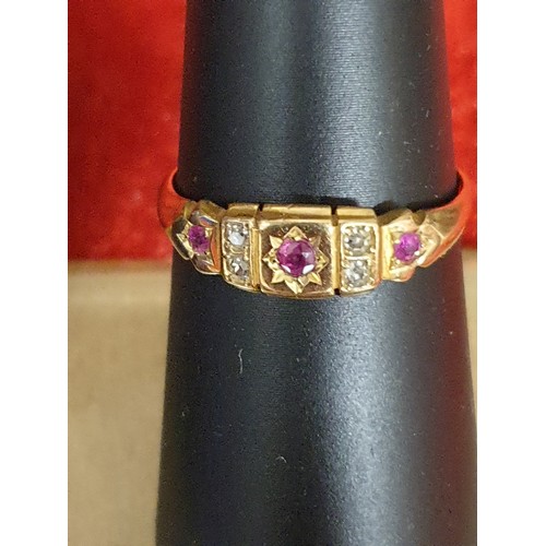 4 - Victorian 18ct Gold Diamond And Ruby Ring 3g