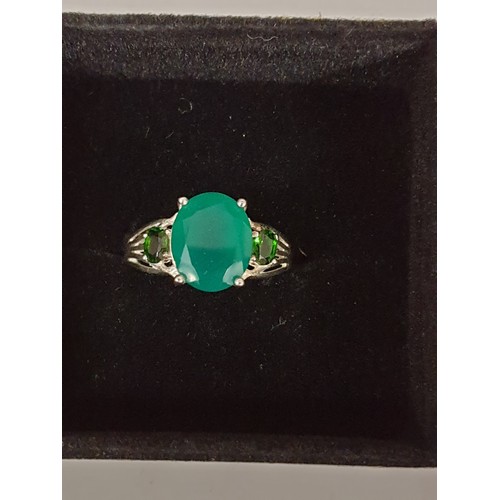 56 - Silver Ring With Green Stones