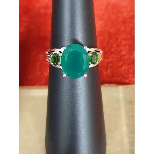 56 - Silver Ring With Green Stones