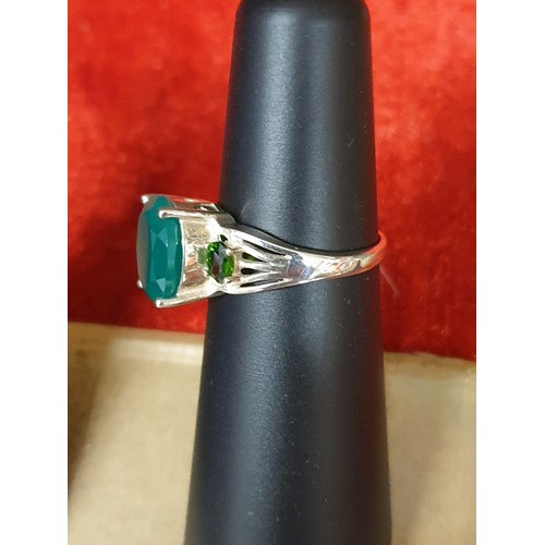 56 - Silver Ring With Green Stones