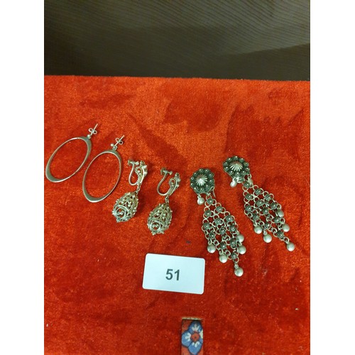 51 - 3 Pairs Super Silver Drop Earrings