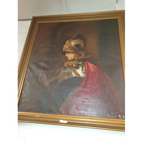 242 - Victorian Oil Painting Of Knight With Armour And Sword