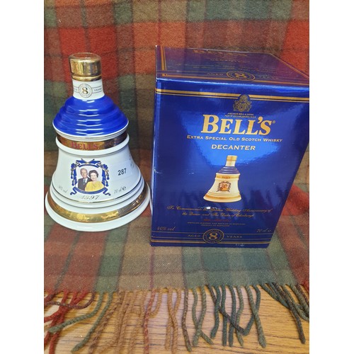 287 - Bells Commemorative Decanter 50th Wedding Anniversary Queen Elizabeth And Duke Edinburgh Full Sealed... 