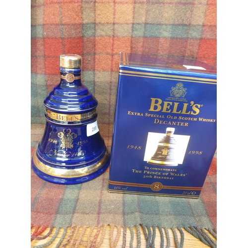 289 - Bells Scotch Whisky Decanter Prince Of Wales  50th Birth Day 1998 Full Sealed And Boxed