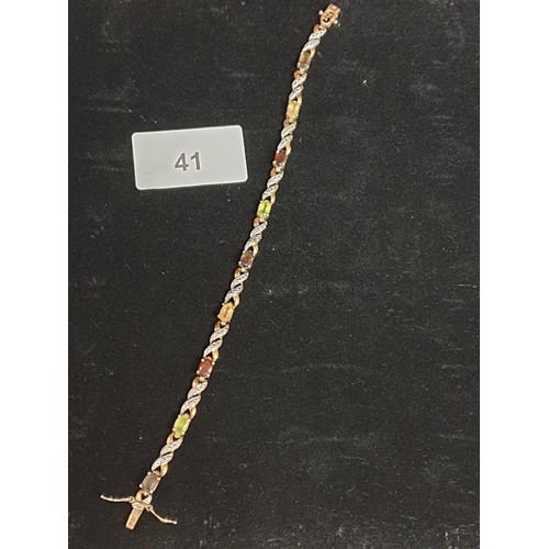 41 - Silver Gilt Bracelet Marked 925 With Gem Stone Settings