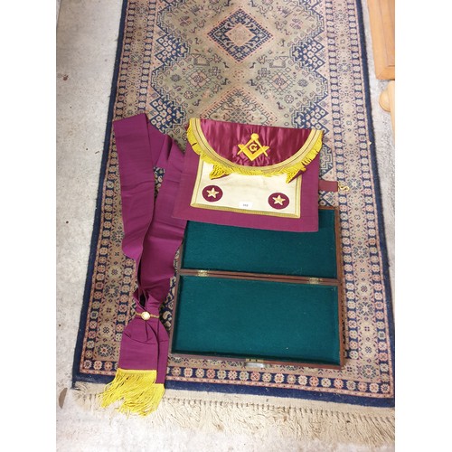 352 - Beautiful Masonic Rare Coloured Apron With Sash In Rich Burgundy Cream And Gold in original Masonic ... 