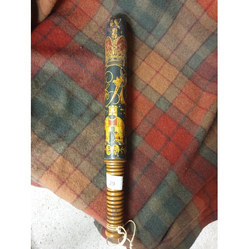 29 - Georgian and Painted Police Truncheon Possibly George 3rd Or 4th  With Crown And Elephant No 18