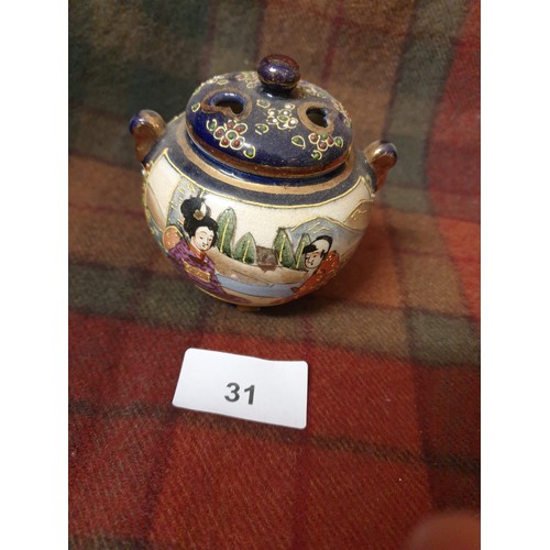 31 - Small Oriental Pourri Pot With Cover  Gheisha Pattern