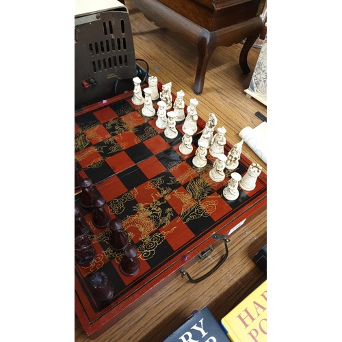 239b - Beautiful Chinese Chess Set With Dragon Pattern Chess Board Which Makes Into Suitcase To Hold Chess ... 