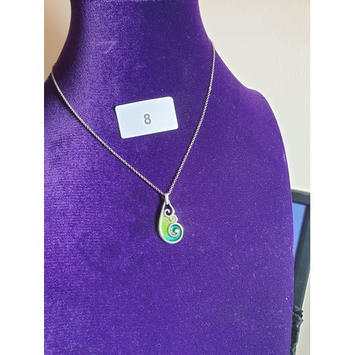 8 - Ola Gorrie Enamel Silver Pendant With Silver Chain