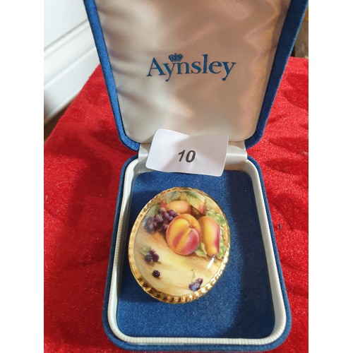 10 - Stunning Aynsley Orchard Gold Pattern Brooch In Original Box