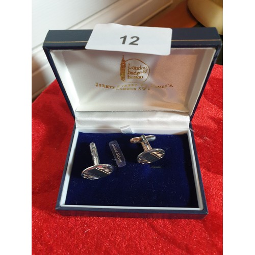 12 - Pair Solid Silver Hallmarked Cuff Links