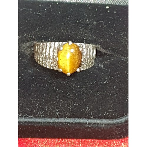 18 - Silver Tigers Eye Bark Effect Ring