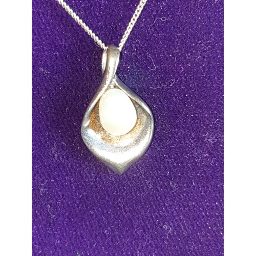 28 - Silver And Real Pearl Pendant With Silver Chain