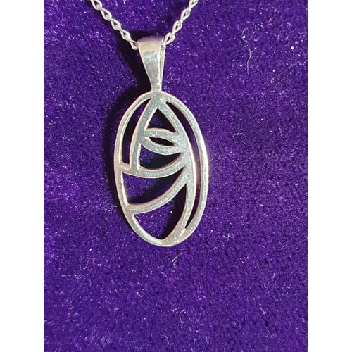 58 - Good Quality Silver Chain With Silver Rennie macintosh ntosh Style Pendant.