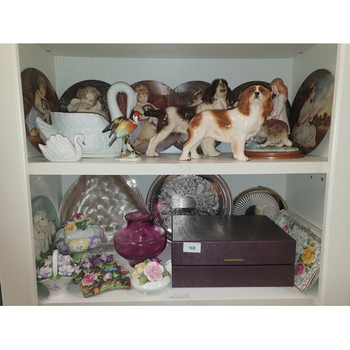 168 - 2 Shelves Of Collectables Dog Figures Swans ect