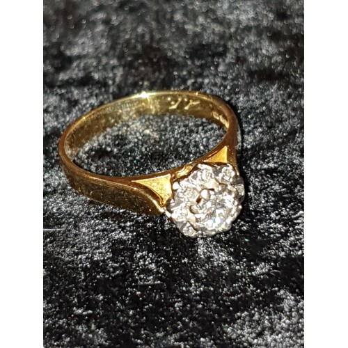 3 - 18ct Gold Diamond Cluster Ring Centre Diamond 4mm Diameter 8 Diamonds 1.5MM Diameter Each Stone