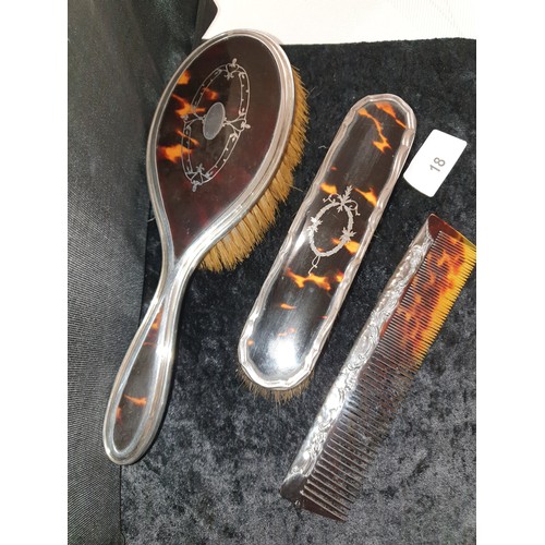 18 - Selection Of Tortoise Shell And Silver 1920s Ladies Brushes And Comb