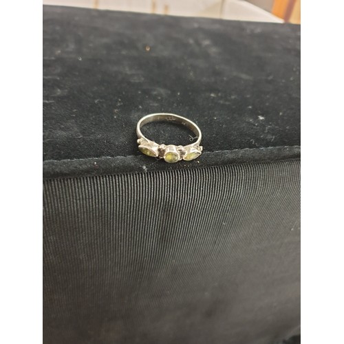 39 - Beautiful Silver And 3 Stone Peridot Ring