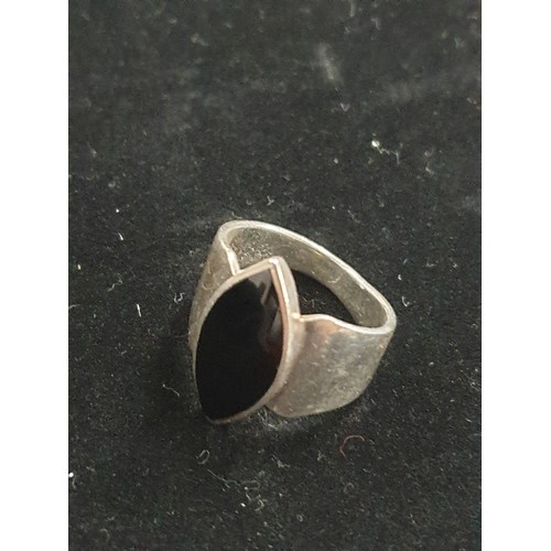 40 - Silver And Black Onyx Ring In Art Deco Design