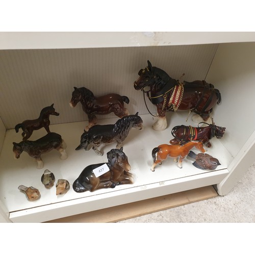 427 - Shelf Of Assorted Horse Figures ect