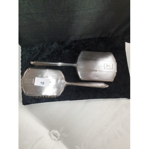 19 - Art Deco Design Silver Hallmarked Brush And Mirror Set