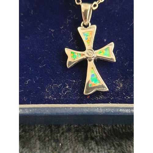 51 - Silver Chain With Silver And Abalone Shell Cross