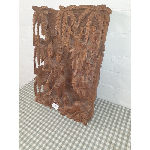 236 - Beautifully Carved Balanese Wood Carving Signed To Back  Measures 51cms Tall By 33 Cms Wide 9cms Dee... 