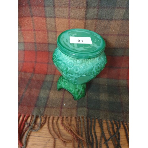 91 - Beautiful Far Eastern Carved Malachite  Stand With Urn Type Top Beautifully Carved