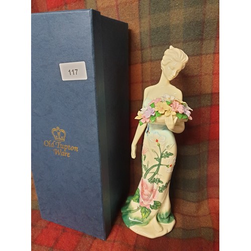 117 - Beautiful Large Old Tupton Ware Lady With Floral Bouquet Box And Certificate Stands 31cms Tall