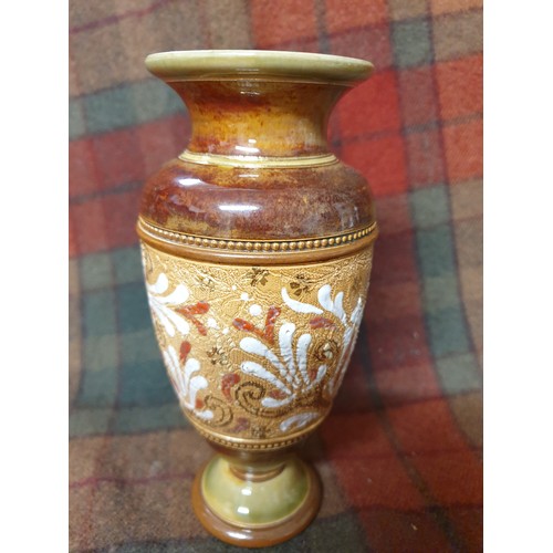 121 - Beautiful Doulton Stoneware Vase Hand Pained Centre VGC