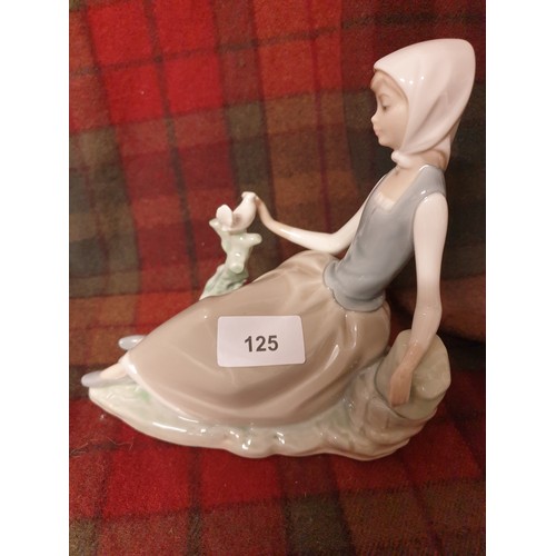 125 - Large Lladro Figure Lady Resting With Dove